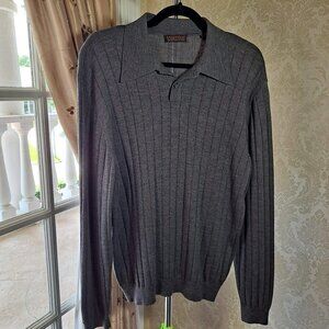 Metropolitan by Lord & Taylor Men's Size Large Gray Merino Wool Collared Henley